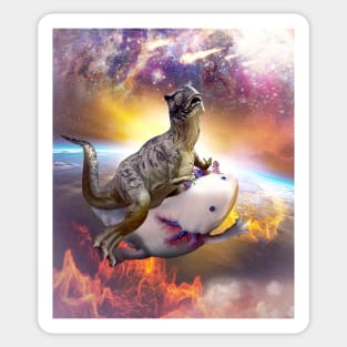 Space Dinosaur Riding Axolotl Mexican Walking Fish Sticker